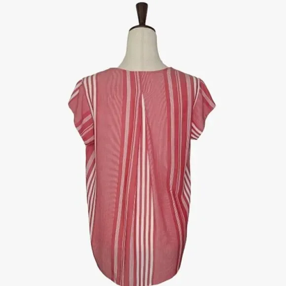 Liz Claiborne Red & White Striped V-neck Cap Sleeve Button Down Blouse Size S - Picture 5 of 8
